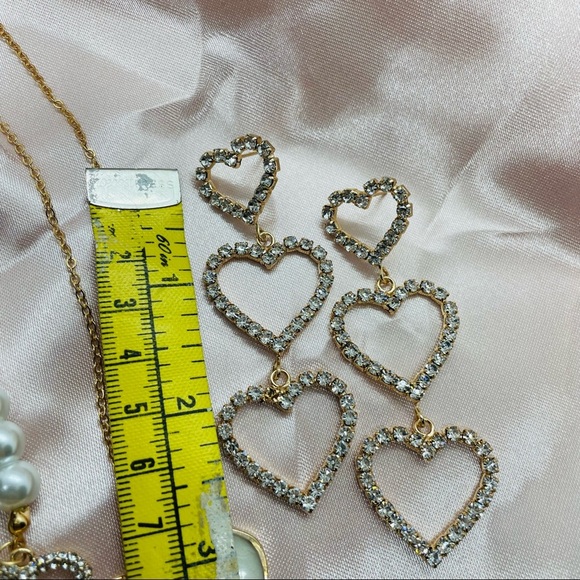 Heart Rhinestone Goldtone Jewelry Trio - Picture 6 of 7